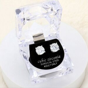 9mm Round Cut Crystal Cubic Zirconia CZ Stud Earrings with Clear Box